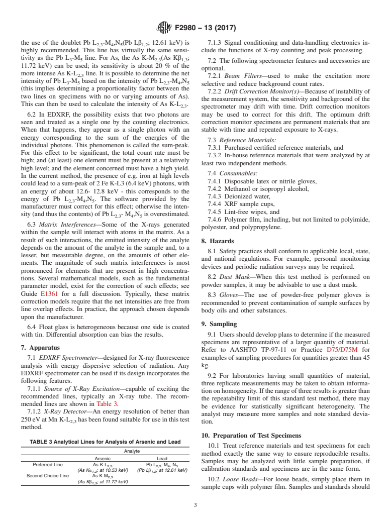 ASTM F2980-13(2017) - Standard Test Method for Analysis of Heavy Metals in Glass by Field Portable X-Ray Fluorescence  (XRF)