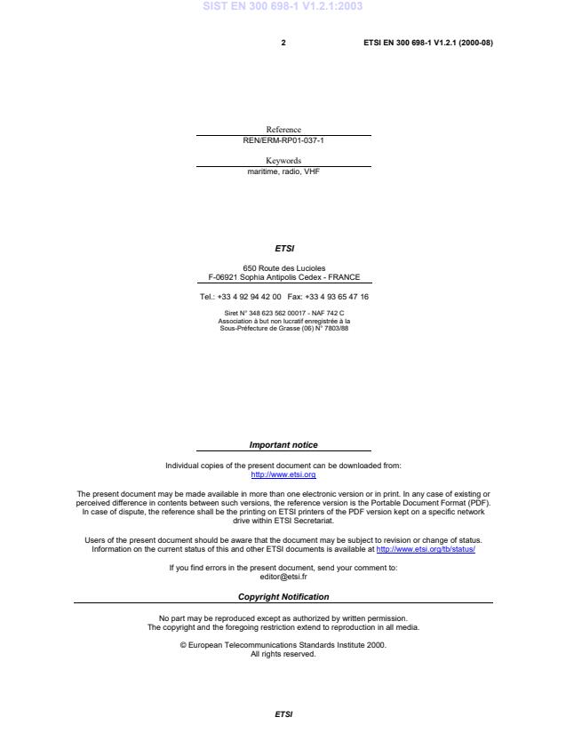 SIST EN 300 698-1 V1.2.1:2003 SIST EN 300 698-1 V1.2.1:2003 - Page 4 preview