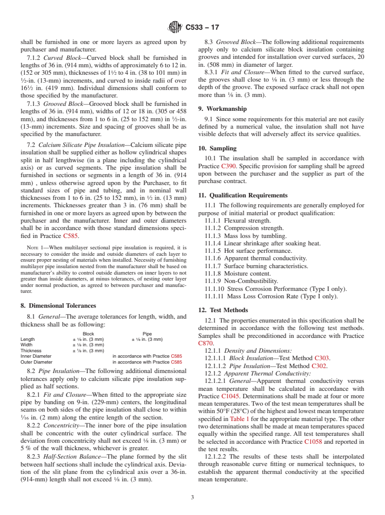 ASTM C533-17 - Standard Specification for  Calcium Silicate Block and Pipe Thermal Insulation