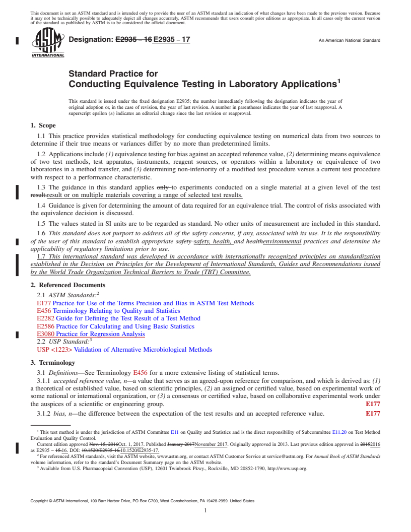 REDLINE ASTM E2935-17 - Standard Practice for Conducting Equivalence Testing in Laboratory Applications
