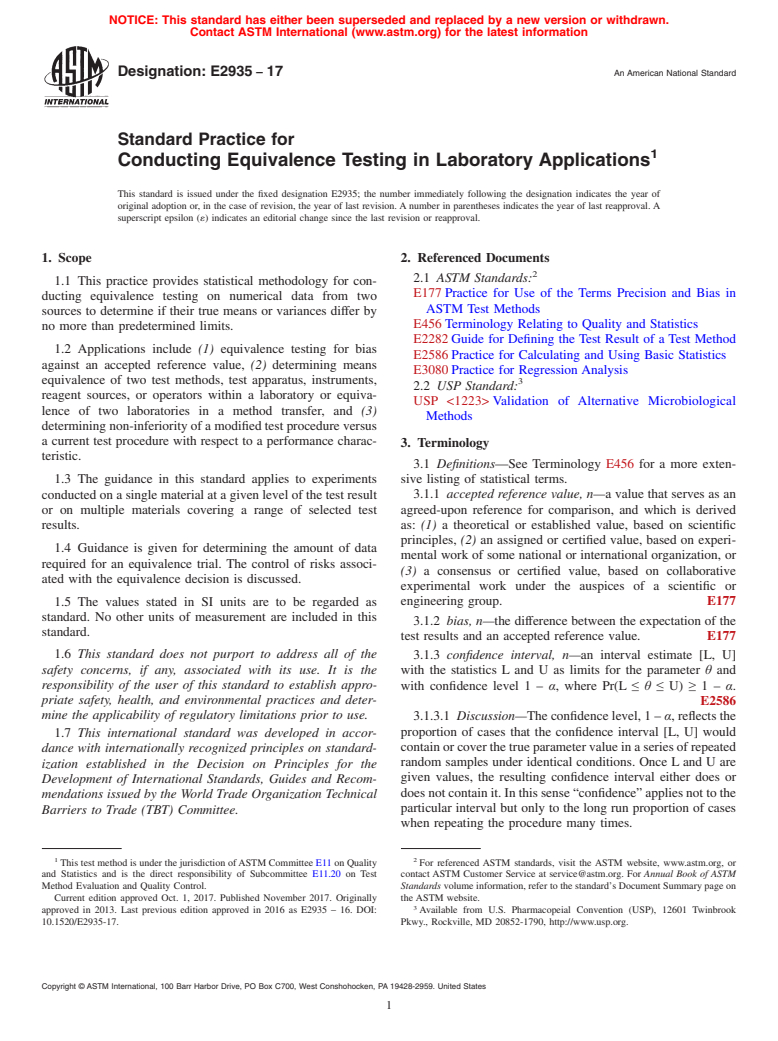 ASTM E2935-17 - Standard Practice for Conducting Equivalence Testing in Laboratory Applications