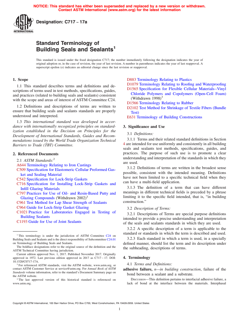 ASTM C717-17a - Standard Terminology of  Building Seals and Sealants