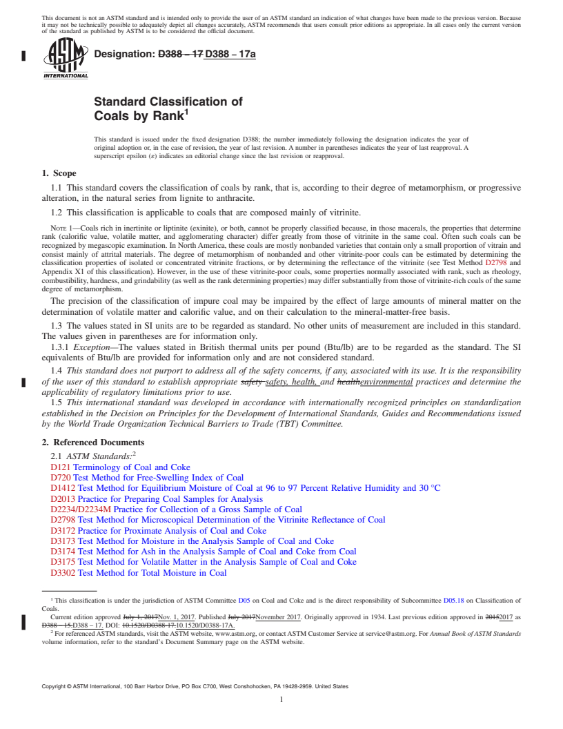 REDLINE ASTM D388-17a - Standard Classification of  Coals by Rank