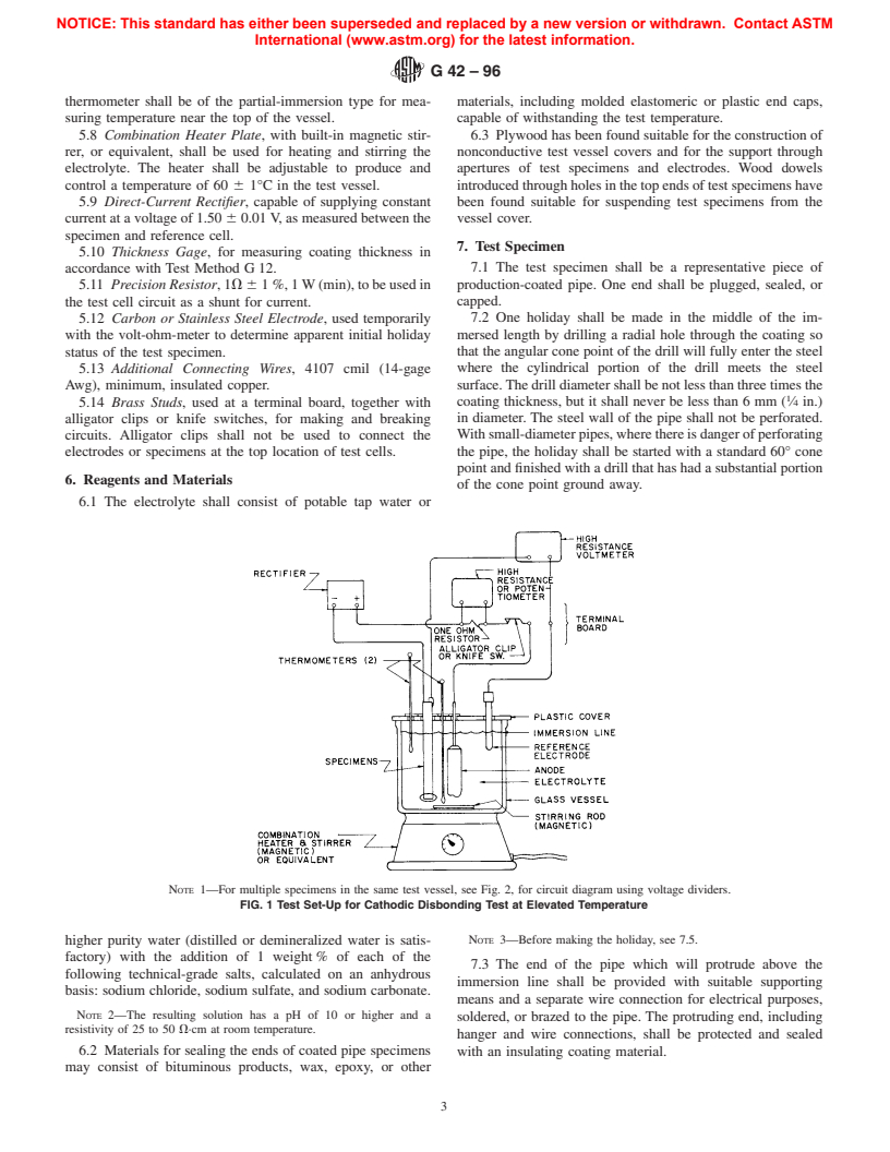 ASTM G42-96 - Standard Test Method for Cathodic Disbonding of Pipeline Coatings Subjected to Elevated Temperatures