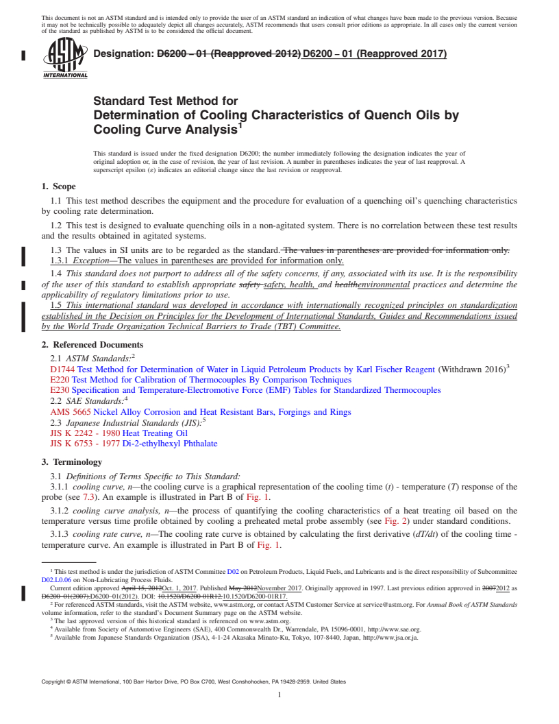 REDLINE ASTM D6200-01(2017) - Standard Test Method for Determination of Cooling Characteristics of Quench Oils by   Cooling Curve Analysis