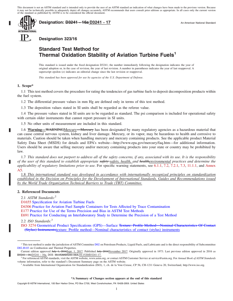 REDLINE ASTM D3241-17 - Standard Test Method for Thermal Oxidation Stability of Aviation Turbine Fuels