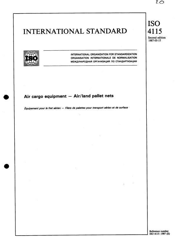 ISO 4115:1987 - Air cargo equipment -- Air/land pallet nets
