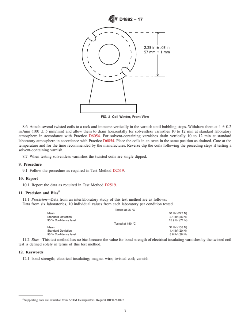 REDLINE ASTM D4882-17 - Standard Test Method for  Bond Strength of Electrical Insulating Varnishes by the Twisted-Coil   Test