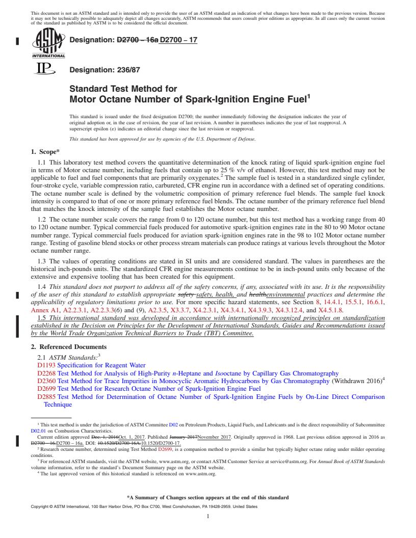 REDLINE ASTM D2700-17 - Standard Test Method for Motor Octane Number of Spark-Ignition Engine Fuel