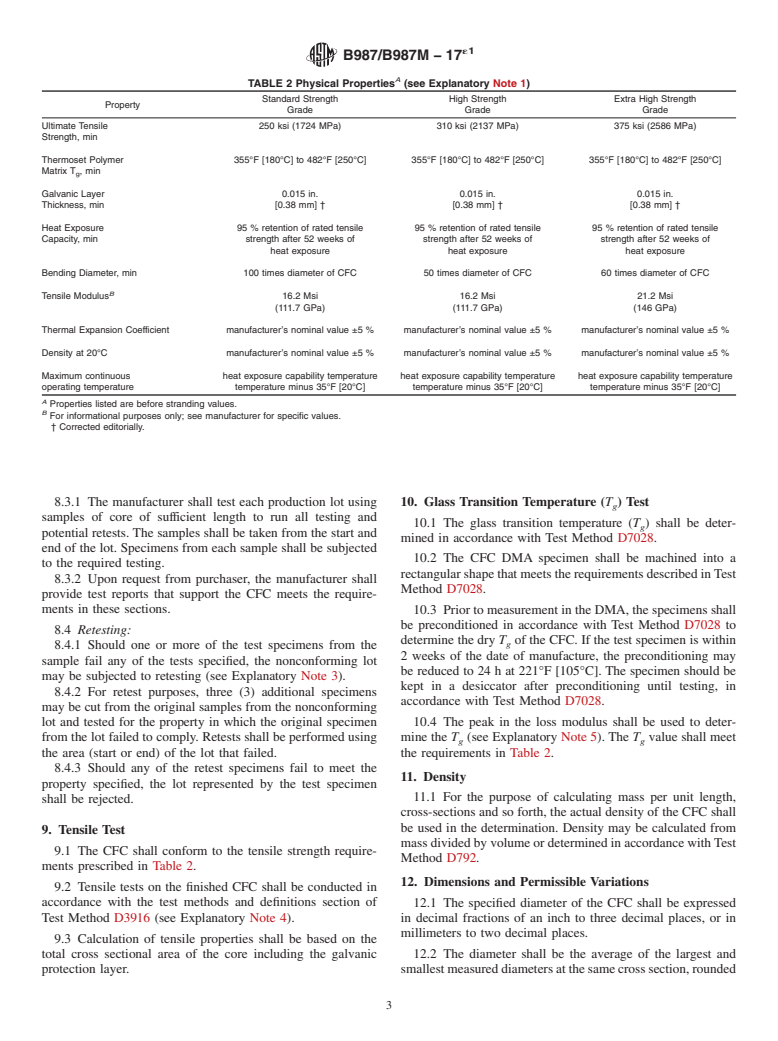 ASTM B987/B987M-17e1 - Standard Specification for Carbon Fiber Thermoset Polymer Matrix Composite Core (CFC)  for use in Overhead Electrical Conductors