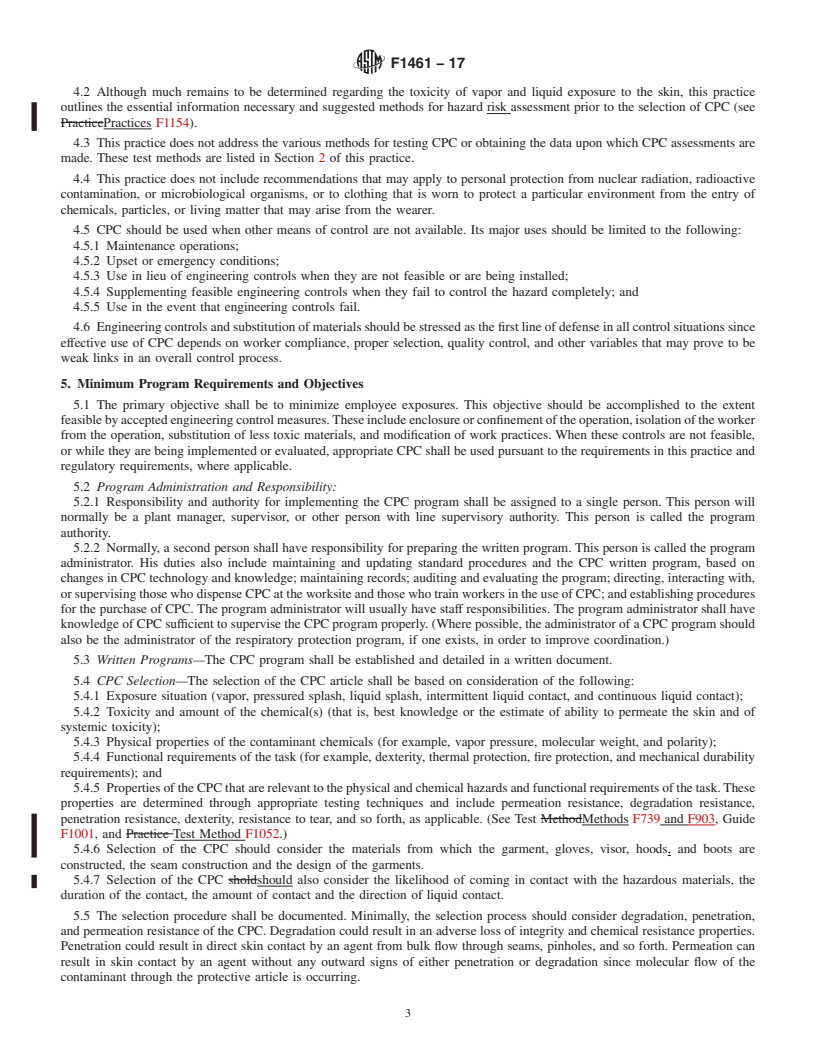 REDLINE ASTM F1461-17 - Standard Practice for  Chemical Protective Clothing Program