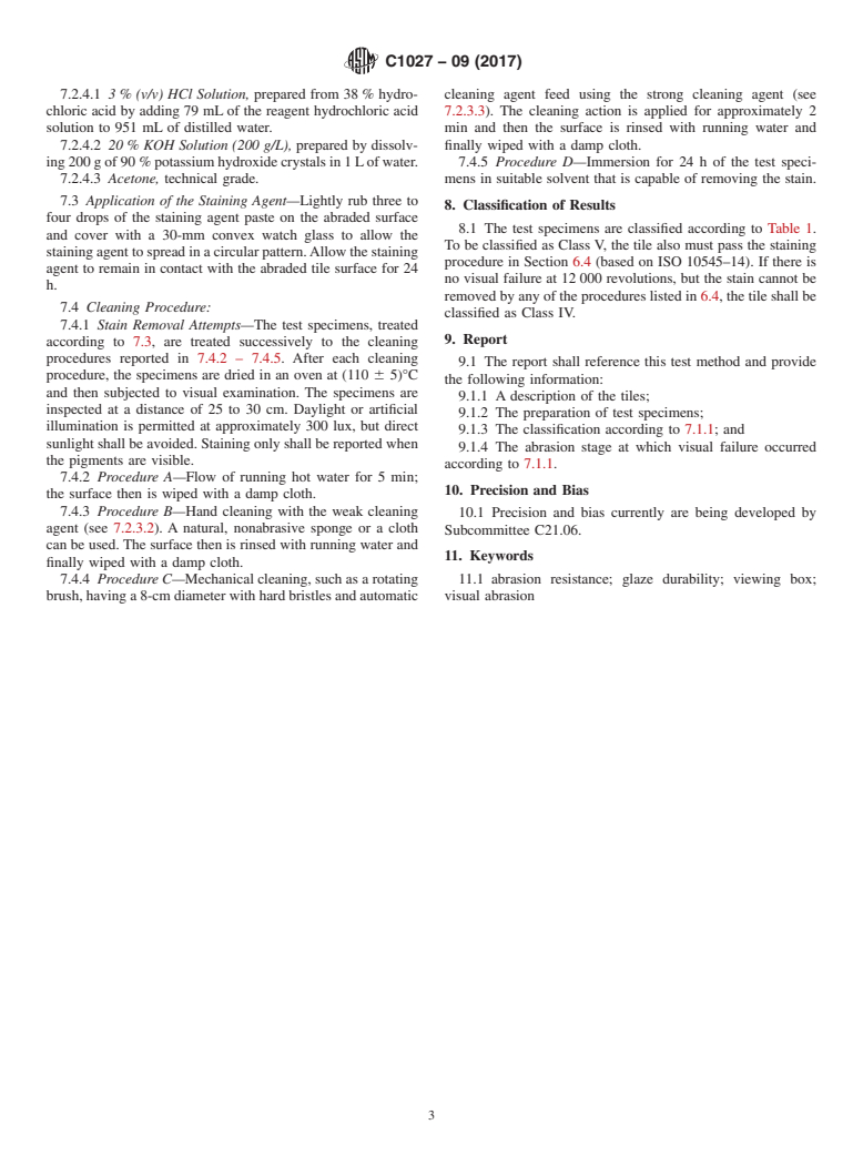 ASTM C1027-09(2017) - Standard Test Method for  Determining Visible Abrasion Resistance of Glazed Ceramic Tile