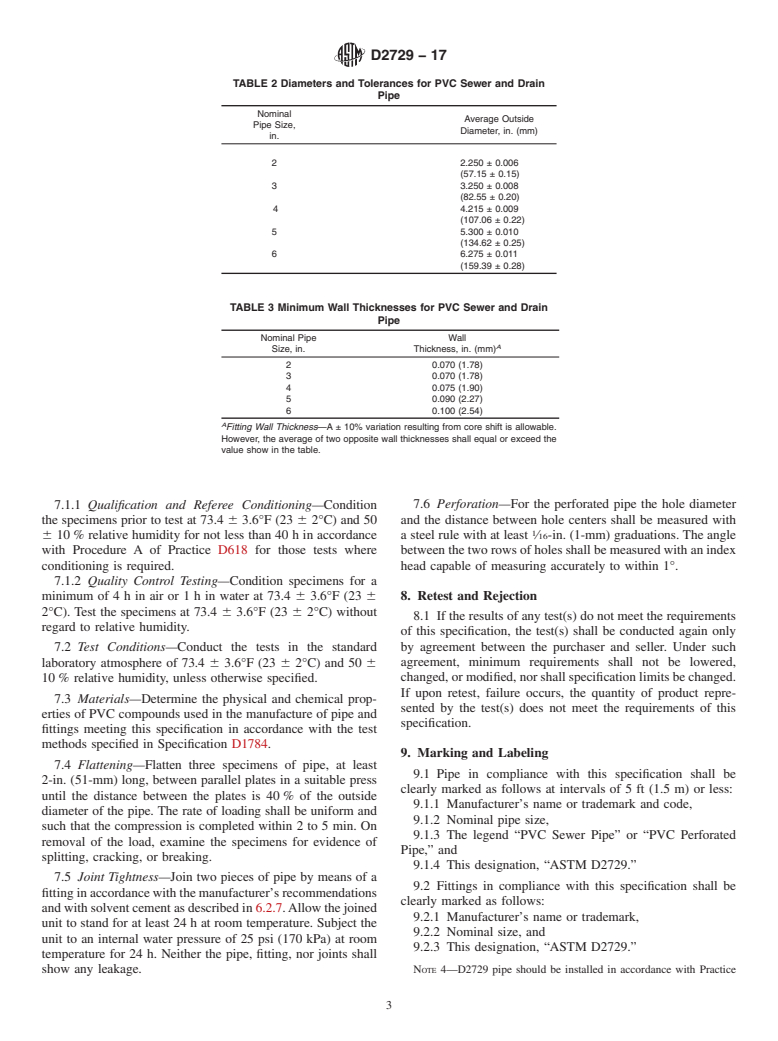 ASTM D2729-17 - Standard Specification for  Poly(Vinyl Chloride) (PVC) Sewer Pipe and Fittings