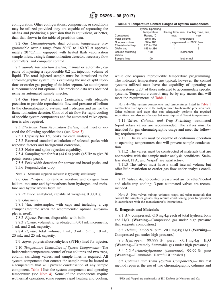 ASTM D6296-98(2017) - Standard Test Method for  Total Olefins in Spark-ignition Engine Fuels by Multidimensional  Gas Chromatography