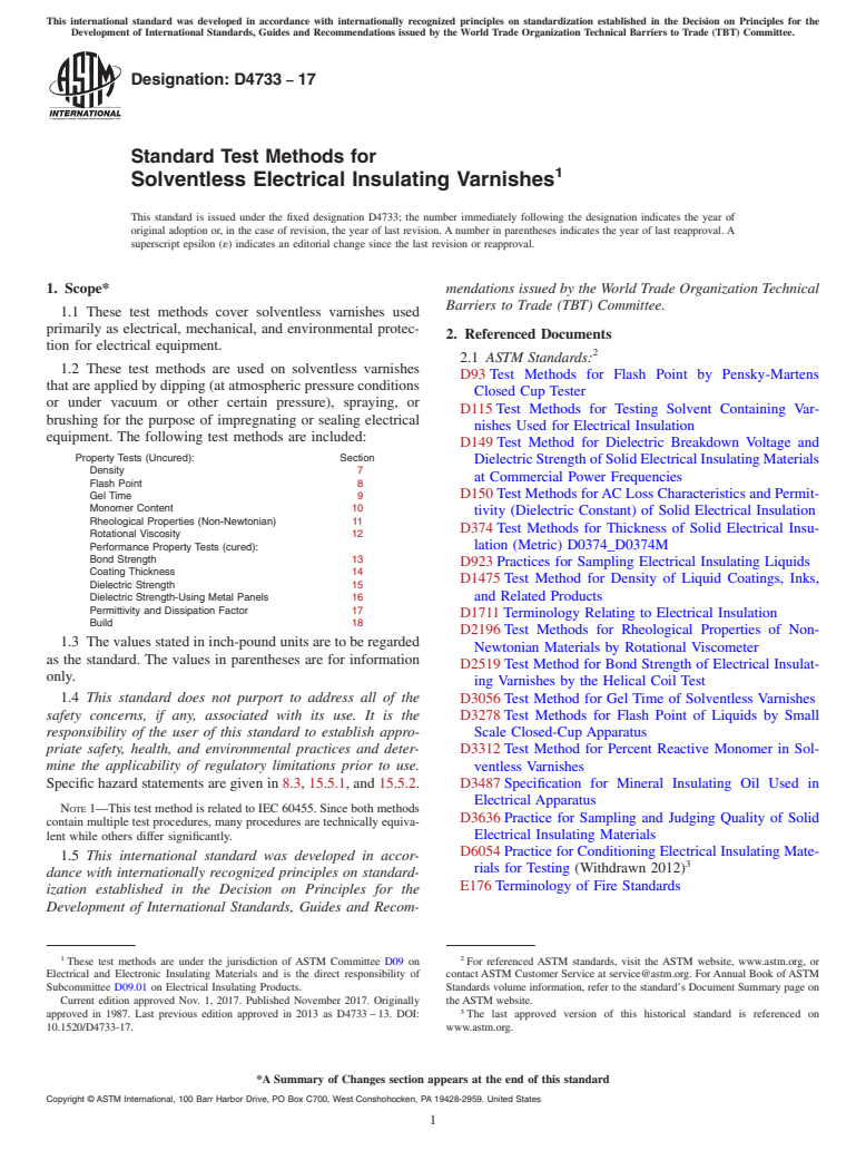 ASTM D4733-17 - Standard Test Methods for  Solventless Electrical Insulating Varnishes