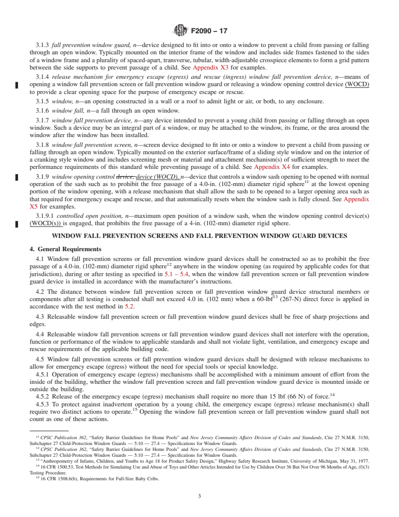 REDLINE ASTM F2090-17 - Standard Specification for  Window Fall Prevention Devices With Emergency Escape (Egress)  Release Mechanisms