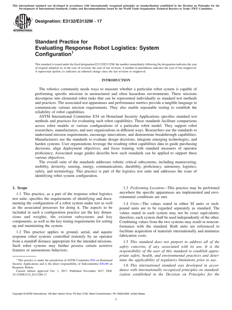 ASTM E3132/E3132M-17 - Standard Practice for Evaluating Response Robot Logistics: System Configuration