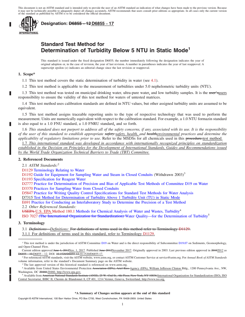 REDLINE ASTM D6855-17 - Standard Test Method for  Determination of Turbidity Below 5 NTU in Static Mode