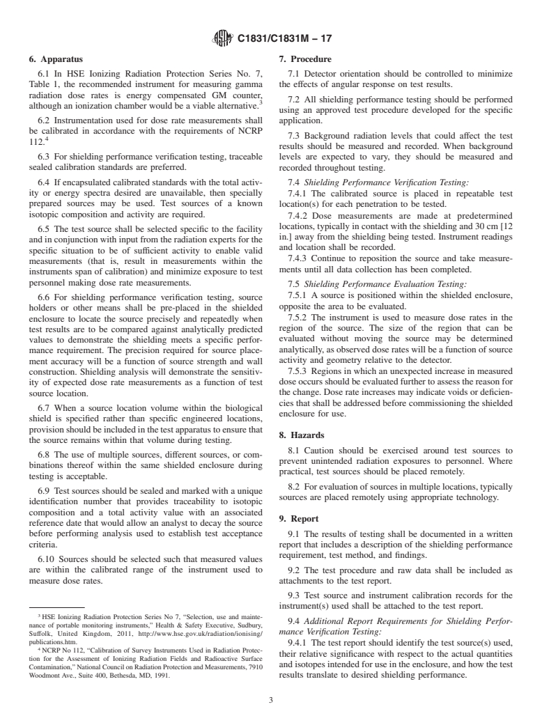 ASTM C1831/C1831M-17 - Standard Guide for Gamma Radiation Shielding Performance Testing