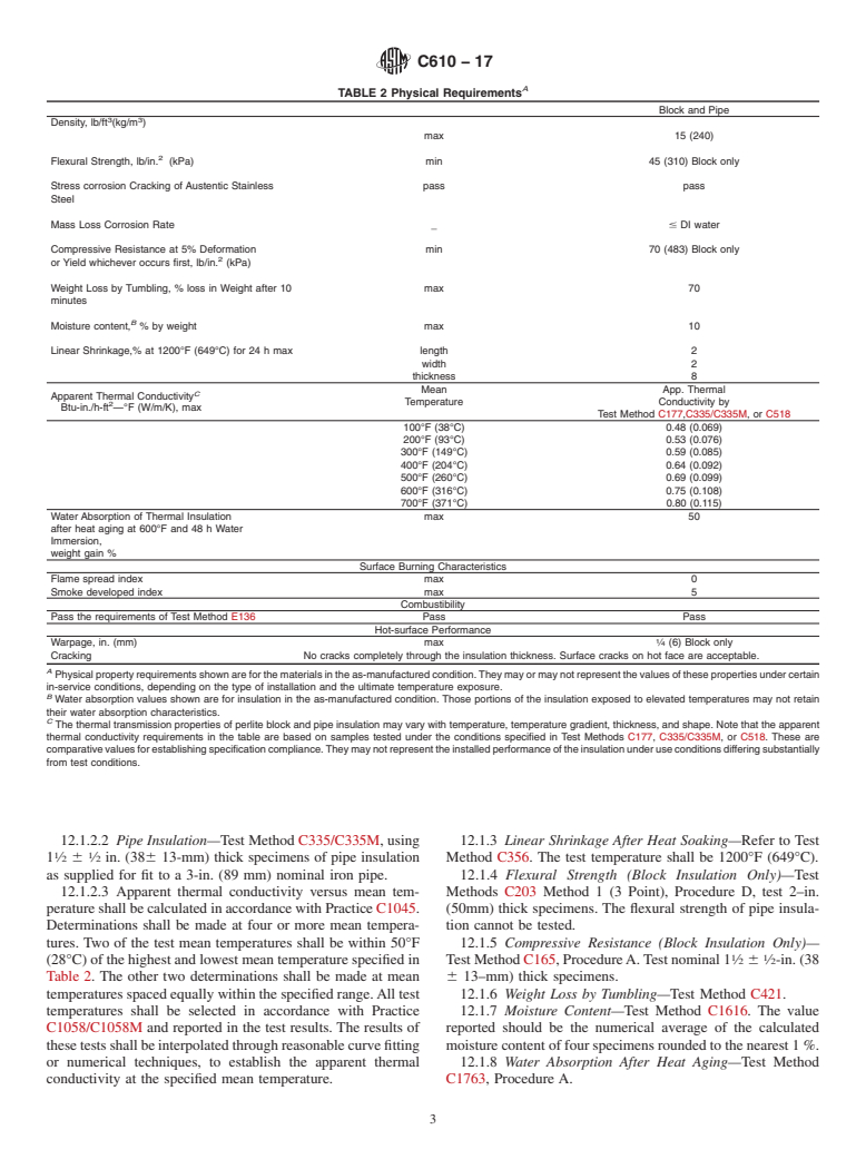 ASTM C610-17 - Standard Specification for  Molded Expanded Perlite Block and Pipe Thermal Insulation