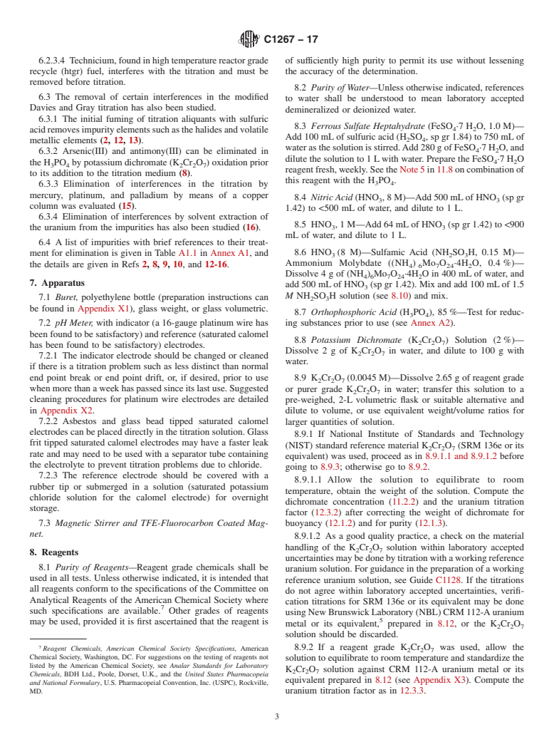 ASTM C1267-17 - Standard Test Method for  Uranium by Iron (II) Reduction in Phosphoric Acid Followed  by Chromium (VI) Titration in the Presence of Vanadium