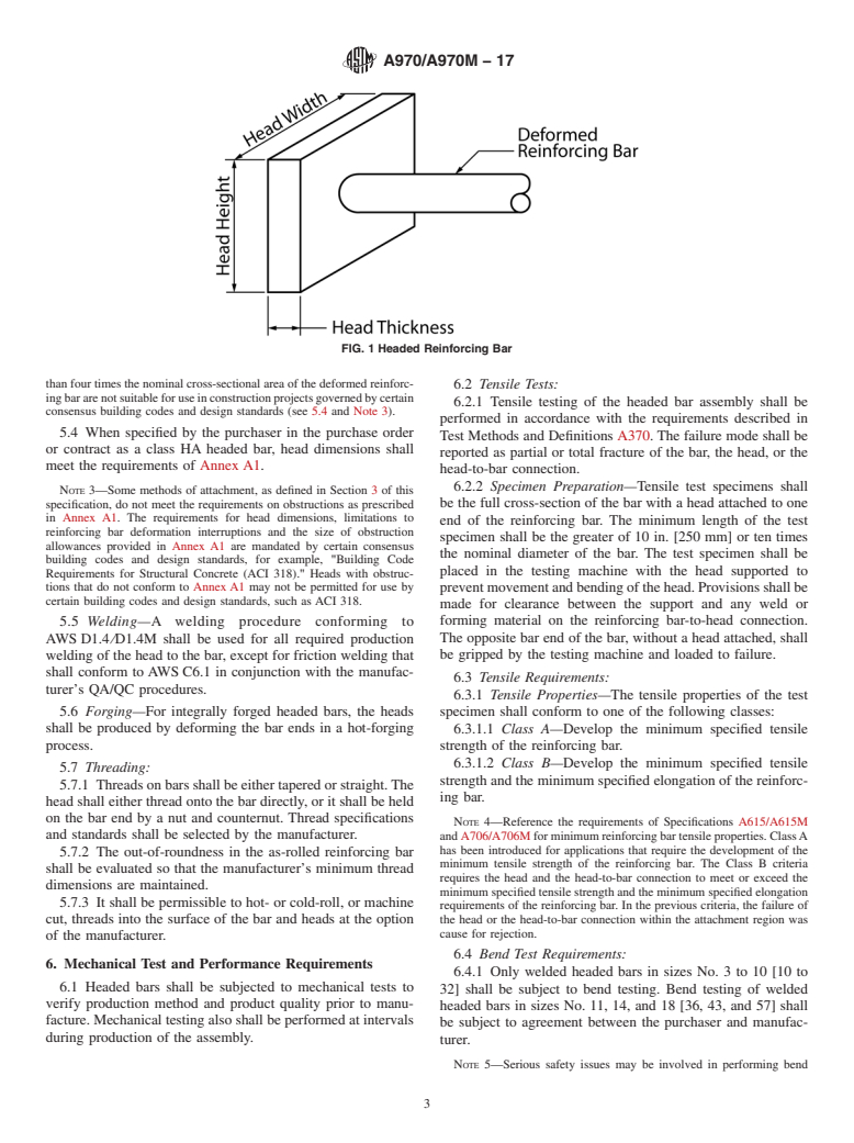 ASTM A970/A970M-17 - Standard Specification for  Headed Steel Bars for Concrete Reinforcement