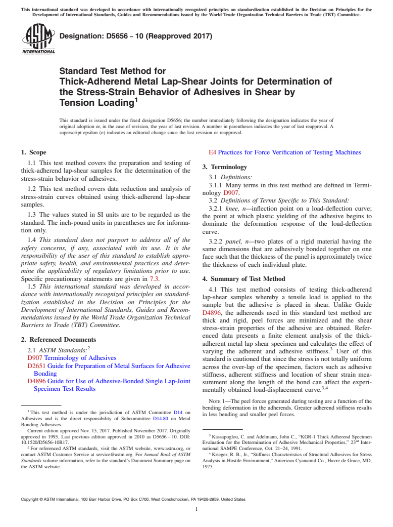 ASTM D5656-10(2017) - Standard Test Method for Thick-Adherend Metal Lap-Shear Joints for Determination of  the Stress-Strain Behavior of Adhesives in Shear by Tension Loading