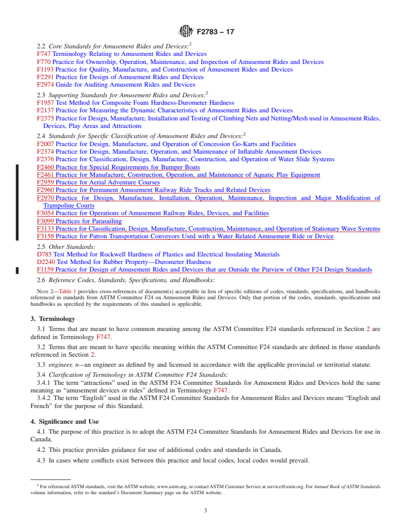 REDLINE ASTM F2783-17 - Standard Practice for Design, Manufacture, Operation, Maintenance, and Inspection  of Amusement Rides and Devices, in Canada