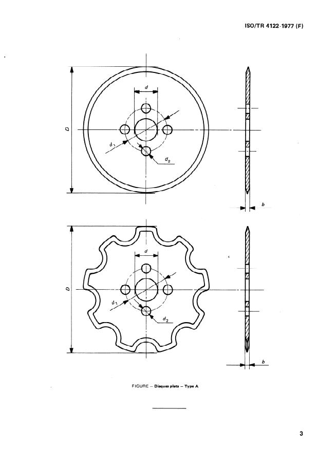 ISO/TR 4122:1977 - Matériel de travail du sol -- Dimensions des disques plats -- Type A