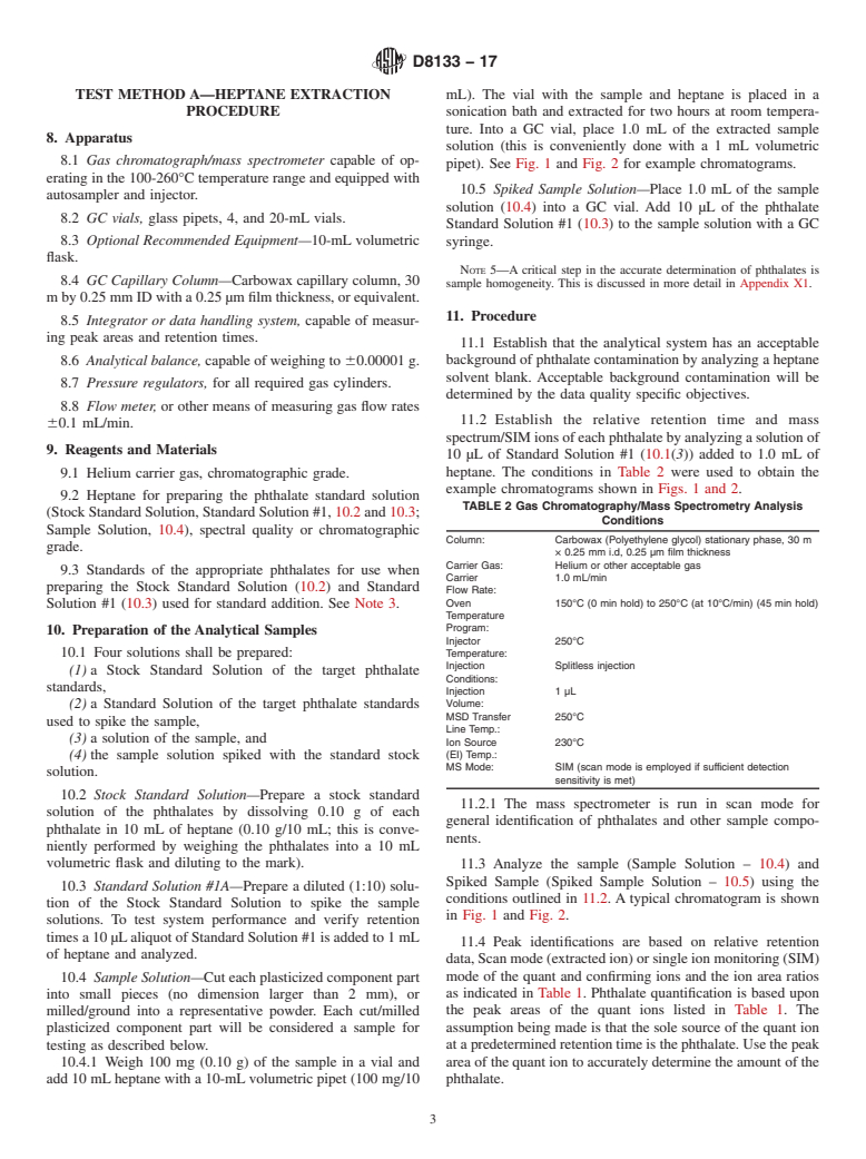 ASTM D8133-17 - Standard Test Method for Determination of Low Level, Regulated Phthalates in Poly(Vinyl  Chloride) Plastics by Solvent Extraction&#x2014;Gas Chromatography/Mass  Spectrometry