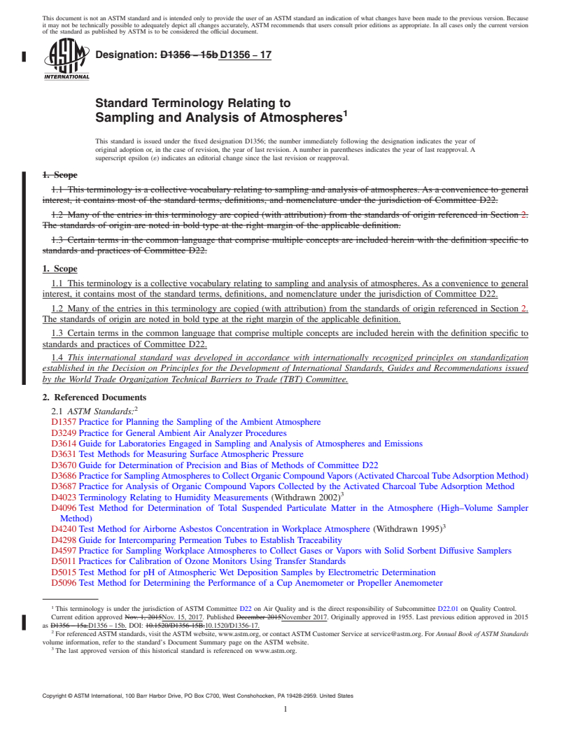 REDLINE ASTM D1356-17 - Standard Terminology Relating to  Sampling and Analysis of Atmospheres