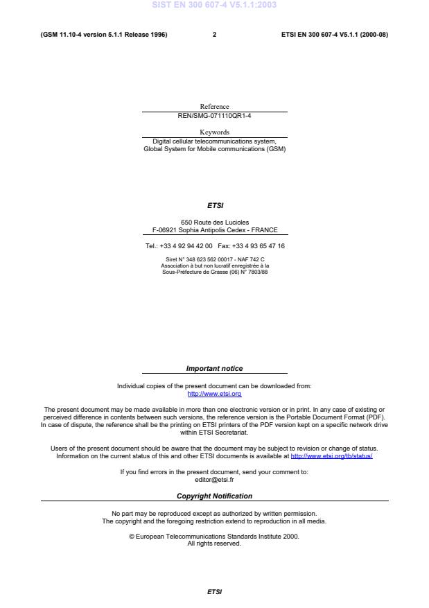 SIST EN 300 607-4 V5.1.1:2003 SIST EN 300 607-4 V5.1.1:2003 - Page 4 preview