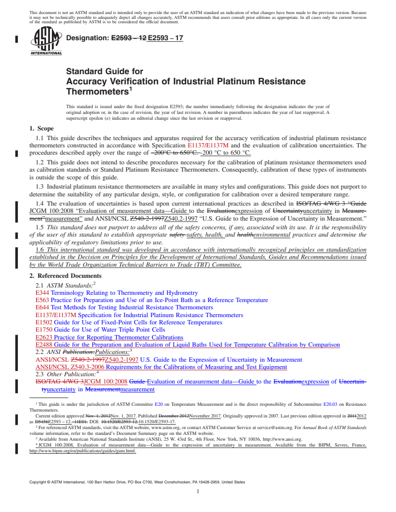 REDLINE ASTM E2593-17 - Standard Guide for  Accuracy Verification of Industrial Platinum Resistance Thermometers