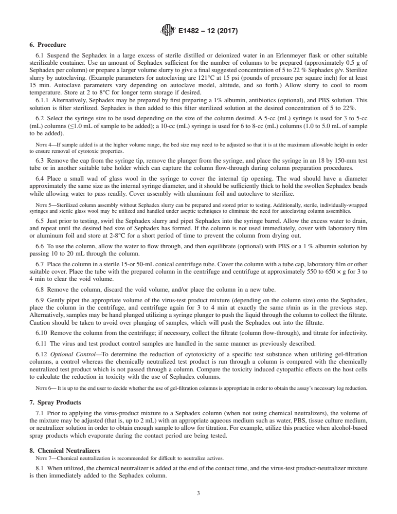 REDLINE ASTM E1482-12(2017) - Standard Practice for  Use of Gel Filtration Columns for Cytotoxicity Reduction and  Neutralization