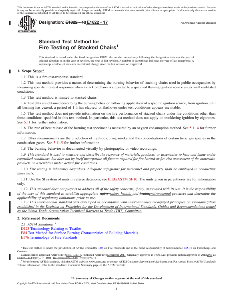 REDLINE ASTM E1822-17 - Standard Test Method for Fire Testing of Stacked Chairs