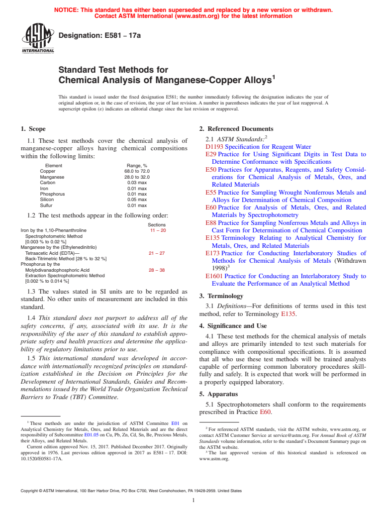 ASTM E581-17a - Standard Test Methods for  Chemical Analysis of Manganese-Copper Alloys