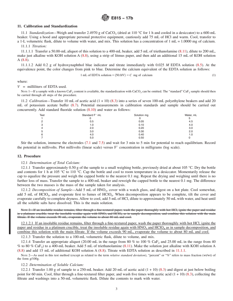 REDLINE ASTM E815-17b - Standard Test Method for  Determination of Calcium Fluoride in Fluorspar by EDTA Complexometric  Titrimetry