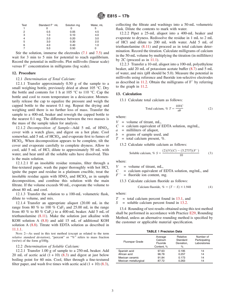 ASTM E815-17b - Standard Test Method for  Determination of Calcium Fluoride in Fluorspar by EDTA Complexometric  Titrimetry