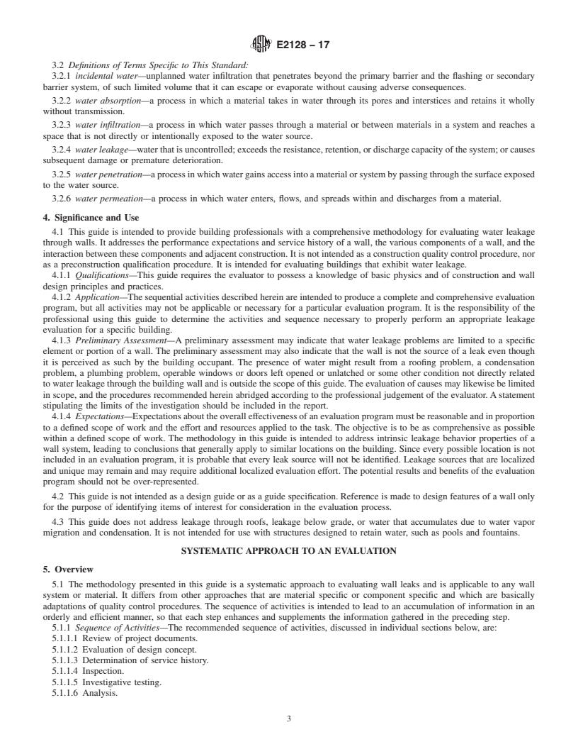 REDLINE ASTM E2128-17 - Standard Guide for Evaluating Water Leakage of Building Walls