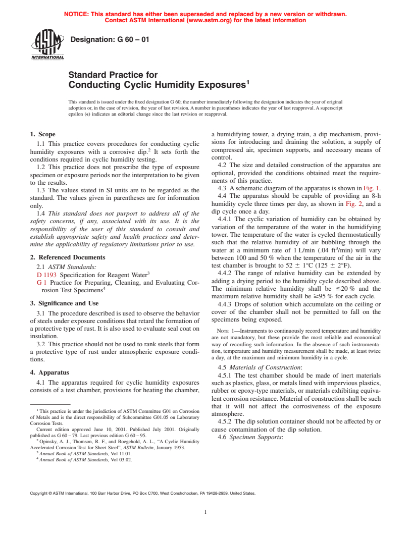 ASTM G60-01 - Standard Practice for Conducting Cyclic Humidity Exposures