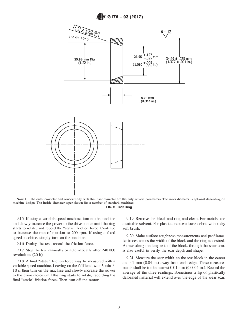 ASTM G176-03(2017) - Standard Test Method for  Ranking Resistance of Plastics to Sliding Wear Using Block-on-Ring  Wear Test&#x2014;Cumulative Wear Method