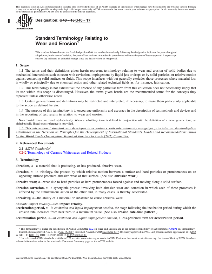 REDLINE ASTM G40-17 - Standard Terminology Relating to  Wear and Erosion