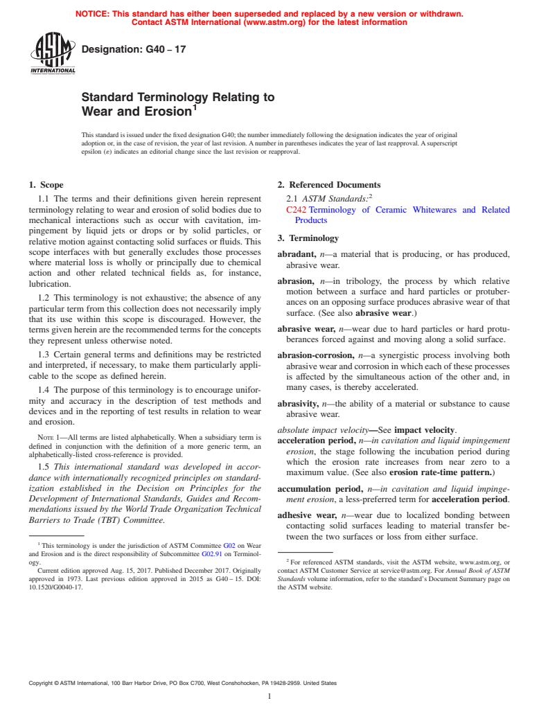 ASTM G40-17 - Standard Terminology Relating to  Wear and Erosion