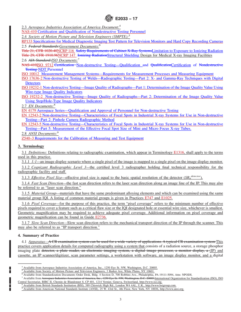 REDLINE ASTM E2033-17 - Standard Practice for  Radiographic Examination Using Computed Radiography (Photostimulable  Luminescence Method)