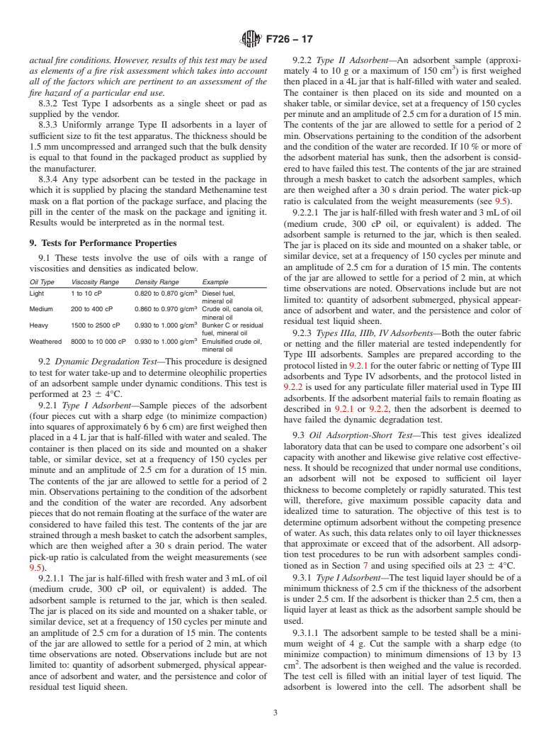 ASTM F726-17 - Standard Test Method for  Sorbent Performance of Adsorbents for use on Crude Oil and  Related Spills