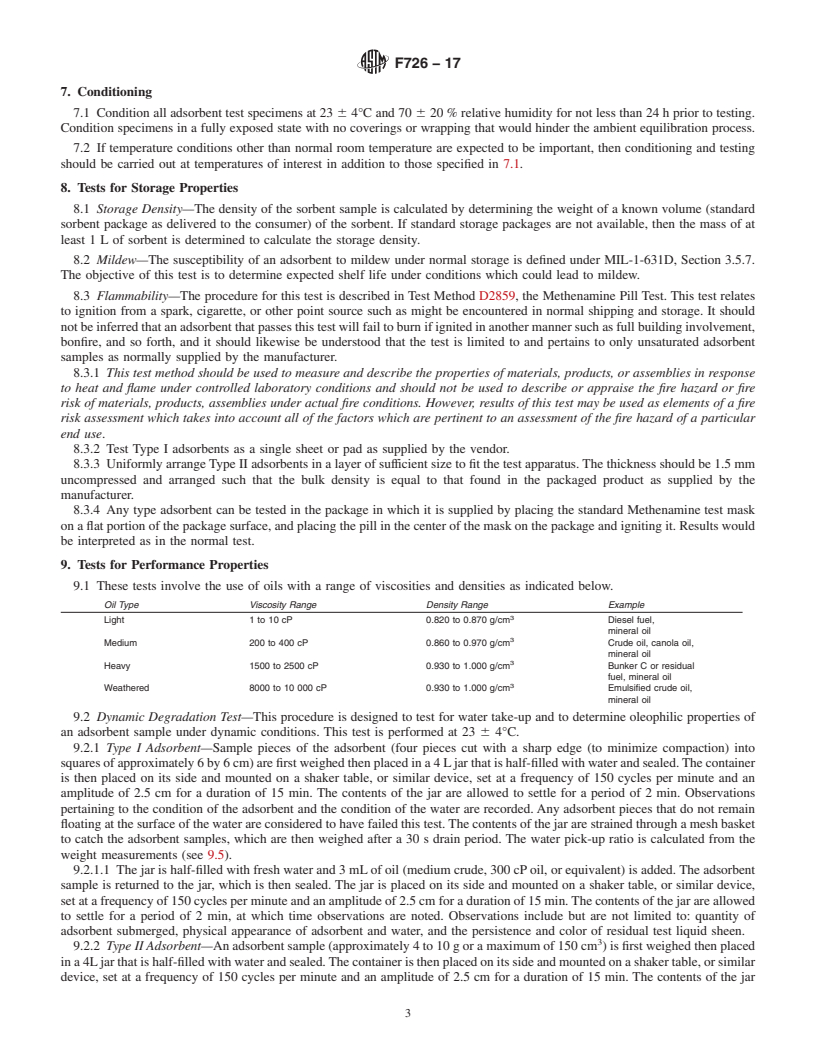 REDLINE ASTM F726-17 - Standard Test Method for  Sorbent Performance of Adsorbents for use on Crude Oil and  Related Spills