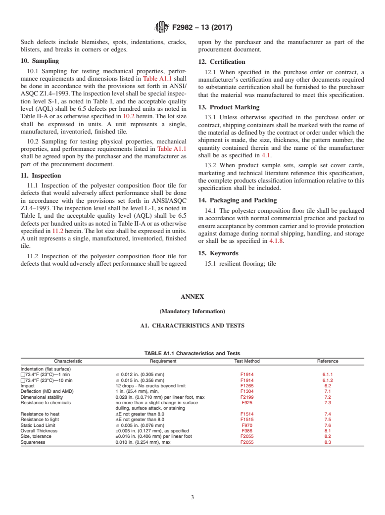 ASTM F2982-13(2017) - Standard Specification for Polyester Composition Floor Tile