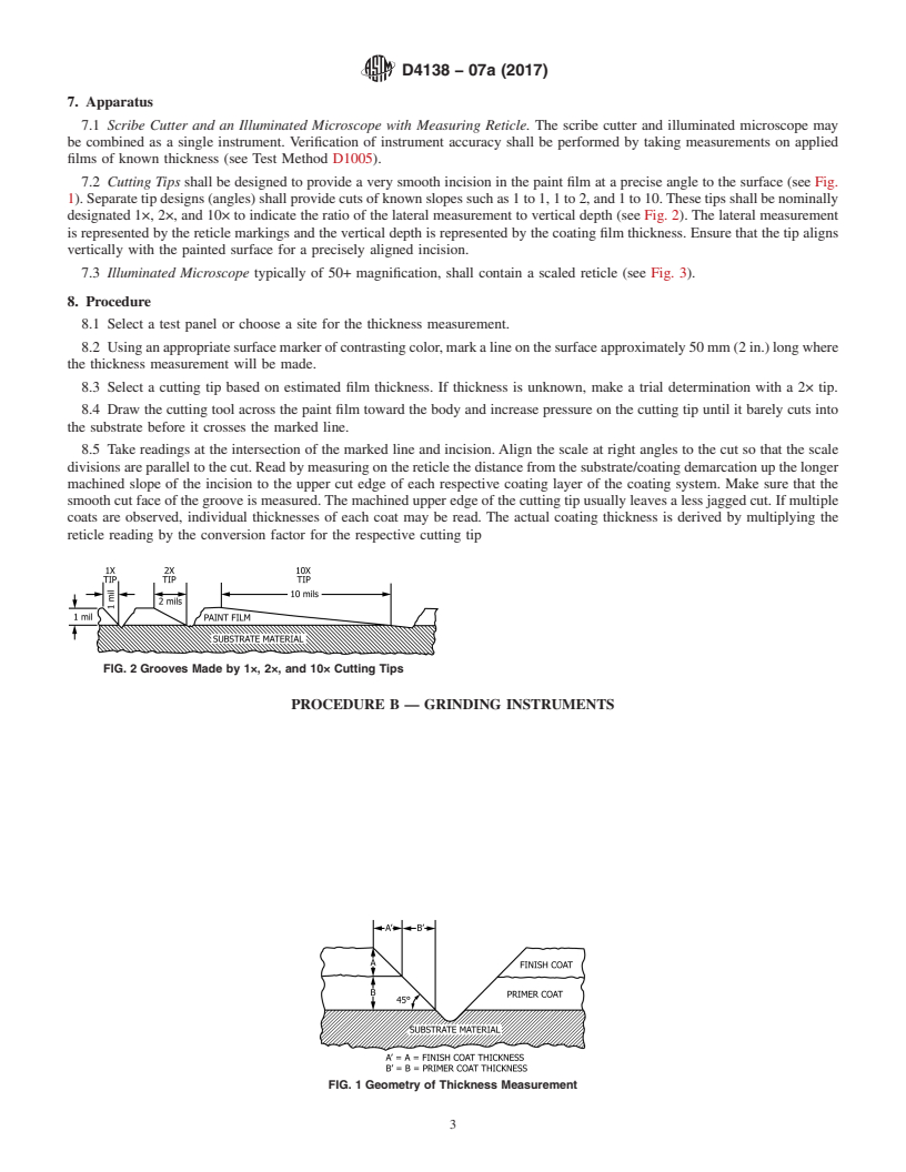 REDLINE ASTM D4138-07a(2017) - Standard Practices for Measurement of Dry Film Thickness of Protective Coating Systems  by        Destructive, Cross-Sectioning Means