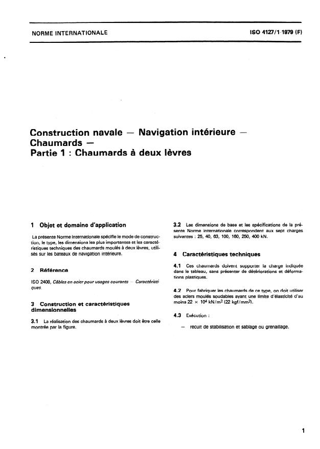 ISO 4127-1:1979 - Construction navale -- Navigation intérieure -- Chaumards