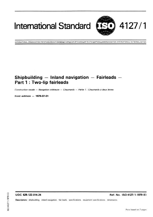 ISO 4127-1:1979 - Shipbuilding -- Inland navigation -- Fairleads